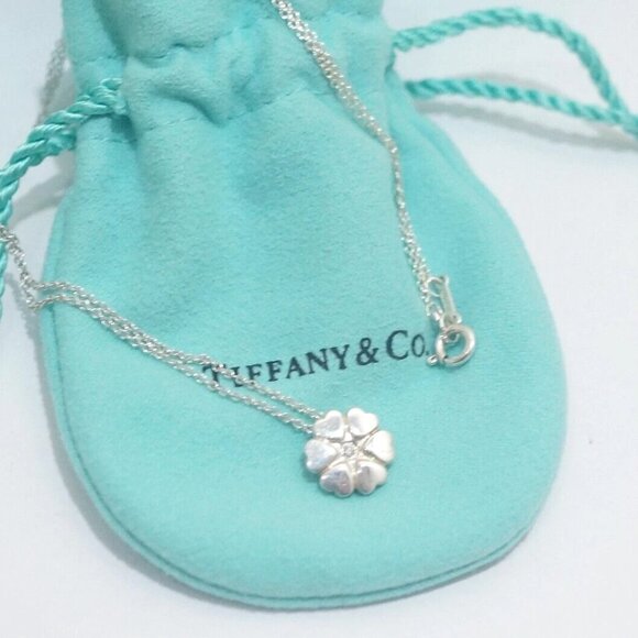New! Tiffany & Co. Paloma Picasso Sterling Silver Flower with Diamond Necklace - Picture 3 of 5